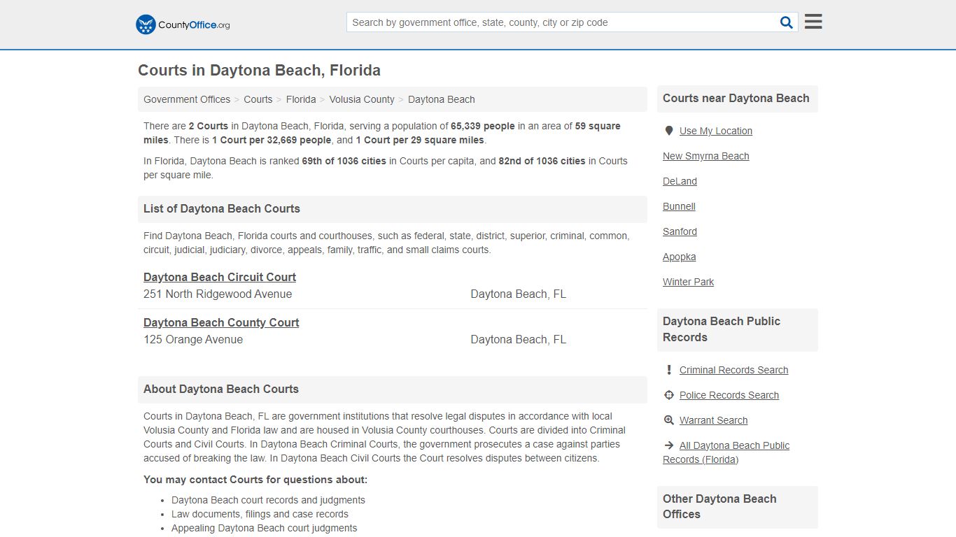 Courts - Daytona Beach, FL (Court Records & Calendars) - County Office